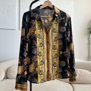 Patterned Button up Shirt - Black and Yellow